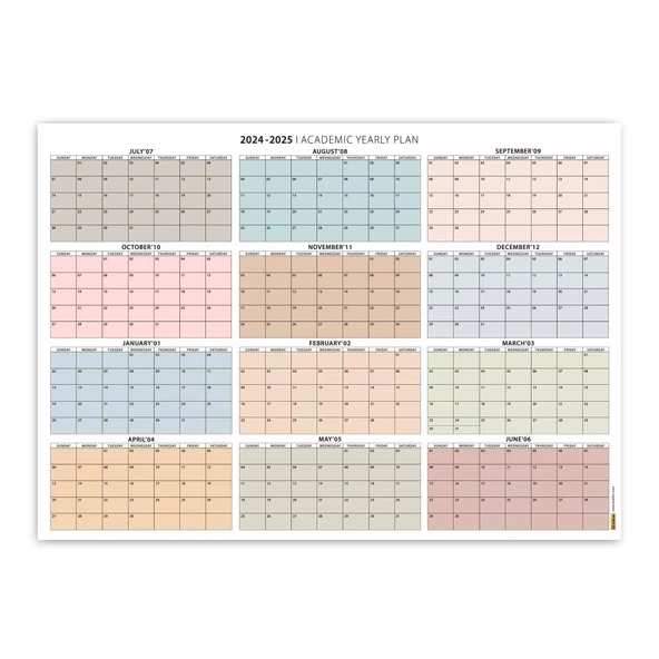 Amerikan Standardı 2025 -2026 Akademik Duvar Takvimi, TEMMUZ Başlangıçlı, PAZAR Günü Başlangıçlı 2025 -2026 Akademik Tak - Resim 2