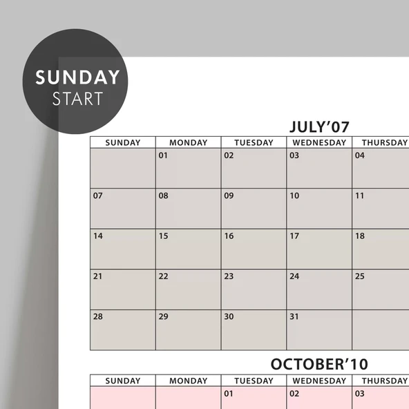 Amerikan Standardı 2025 -2026 Akademik Duvar Takvimi, TEMMUZ Başlangıçlı, PAZAR Günü Başlangıçlı 2025 -2026 Akademik Tak - Resim 3