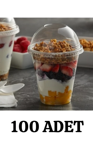 Plastik Milkshake Bardağı 100'lü Kapaklı İçecek Şeffaf Meşrubat Bardağı Cup 350 Cc(ml)