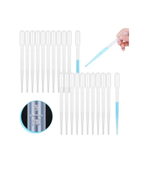 50 Adet 3ml Plastik Pastör Pipeti Alkano Taksimatlı Likit Pipeti Damlalık ürün görseli