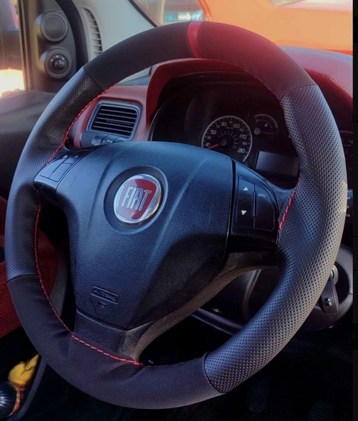 DİKİŞLİ DİREKSİYON KILIFI NOKTALI DERİ NUBUK DERİ KIRMIZI YÜZÜK/ DİKİŞ F.İAT. LİNEA İÇİN ürün görseli