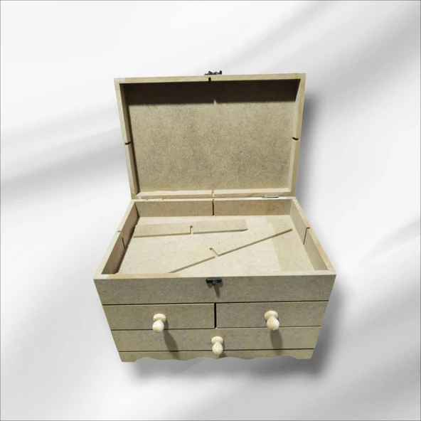 Ahşap boyanabilir- ham MDF- 3 çekmeceli-4bölmeli dekoratif organizer kutu - 4