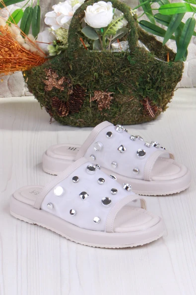 Fort 5054 Keçeli Tül Taş Detaylı Rahat Şık Kadın Terlik - Resim 10