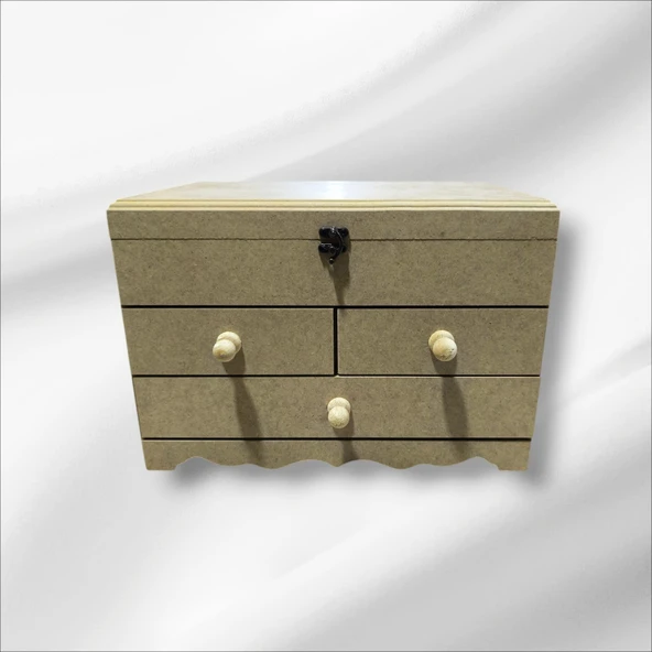 Ahşap boyanabilir- ham MDF- 3 çekmeceli-4bölmeli dekoratif organizer kutu - 3