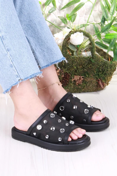 Fort 5054 Keçeli Tül Taş Detaylı Rahat Şık Kadın Terlik ürün görseli