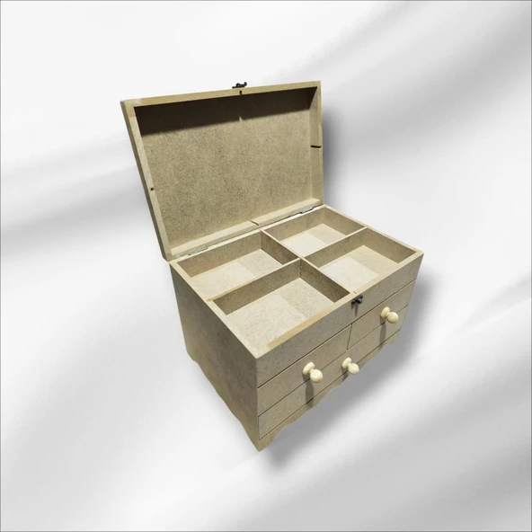 Ahşap boyanabilir- ham MDF- 3 çekmeceli-4bölmeli dekoratif organizer kutu - 8