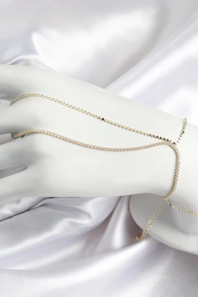 Pirinç Zirkon Taşlı Ezme Zincir Model Gold Renk Kadın Şahmeran