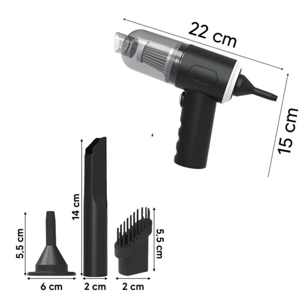 Buffer 3in1 Araç İçi Kablosuz Şarjlı Mini El Süpürgesi Vakum ve Üfleme - Resim 2