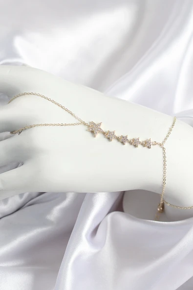 Pirinç Zirkon Taşlı Yıldız Model Gold Renk Kadın Şahmeran - TJ-SN687 - 1
