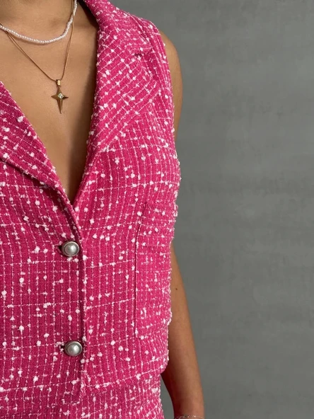 Yelekli şort takım pembe - Resim 3