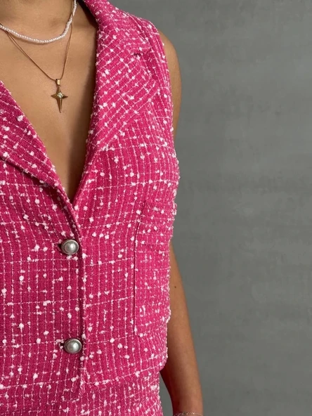 Yelekli şort takım pembe - Resim 3