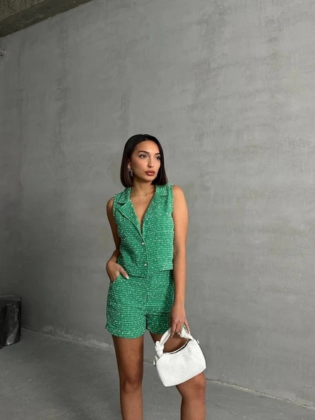 Yelekli şort takım Yeşil - 5