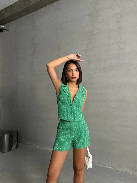 Yelekli şort takım Yeşil - 3