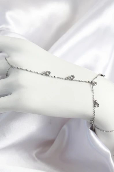 Pirinç Zirkon Taşlı Sallantılı Damla Model Gümüş Renk Kadın Şahmeran - TJ-SN704 - 1