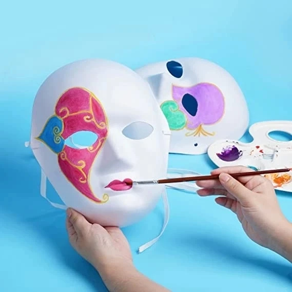 Beyaz Renk Boyanabilir Anonim Tam Yüz Cosplay Maske 24x18 Cm - 4