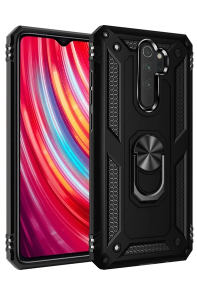 Xiaomi Redmi Note 8 Pro Kılıf Sofya Yüzüklü Silikon Kapak - Siyah - 1