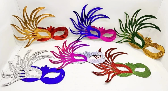 Rengarenk Kağıt Malzemeden İmal Parti Balo Maskesi 6 Adet - Resim 2