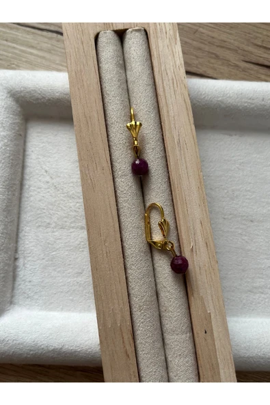 Yakut Taşı Altın Kaplama Modern Küpe El Yapımı