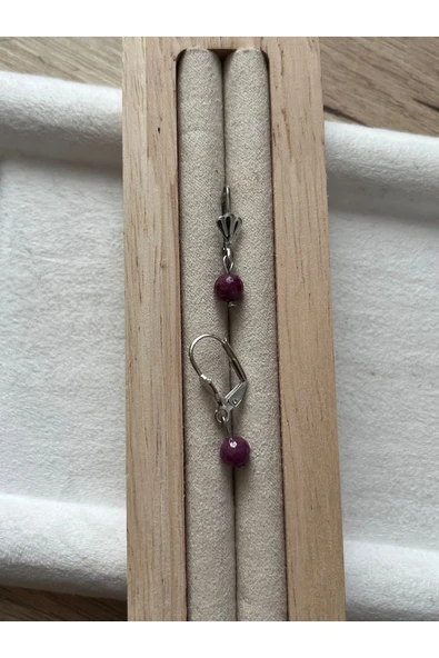 Yakut Taşı Gümüş Kaplama Modern Küpe El Yapımı