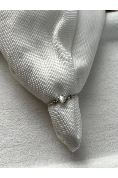 Minimal Yeşil Kedi Gözü Ayarlanablir Gümüş Tel Yüzük ürün görseli 1