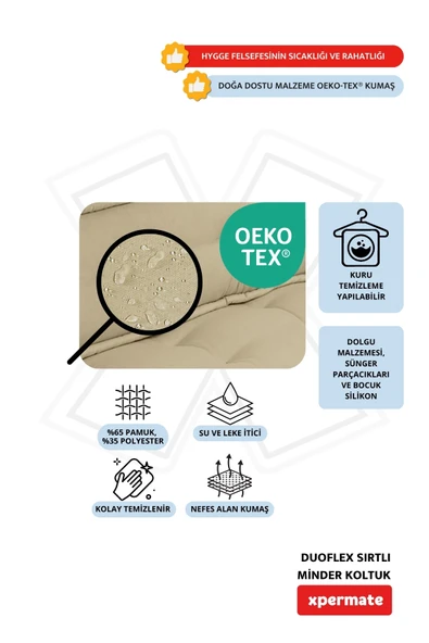 Xpermate DuoFlex Sırtlı Minder Koltuk İskandinav Tarzı Ergonomik  Sırtlıklı Oturma Minderi 80x80x30 Bej - Resim 3