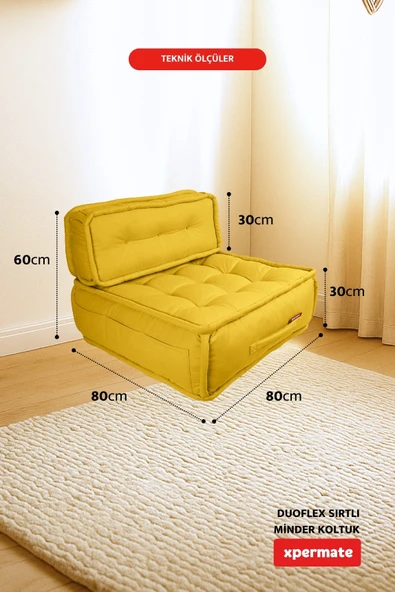 Xpermate DuoFlex Sırtlı Minder Koltuk İskandinav Tarzı Ergonomik  Sırtlıklı Oturma Minderi 80x80x30 Sarı - Resim 2