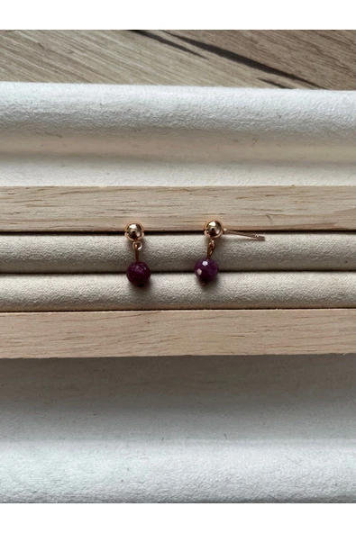 Yakut Taşı Bakır Top Küpe El Yapımı