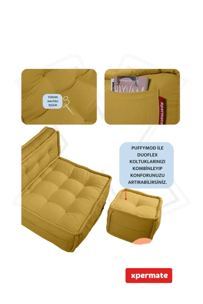 Xpermate DuoFlex Sırtlı Minder Koltuk İskandinav Tarzı Ergonomik  Sırtlıklı Oturma Minderi 80x80x30 Hardal - Resim 4