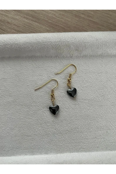 Kalp Hematit Taşı Altın Kaplama Sallantı Küpe ürün görseli 1