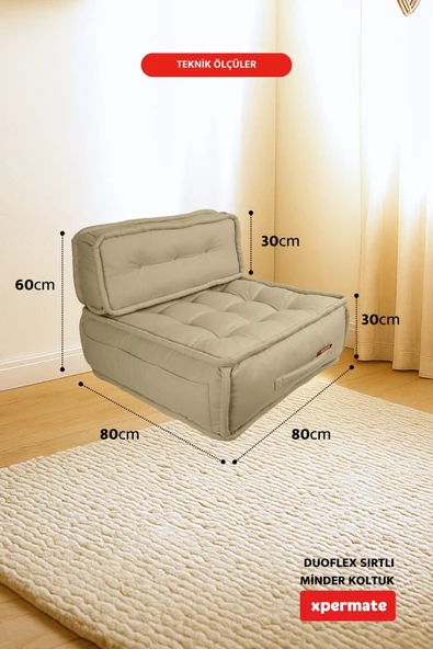 Xpermate DuoFlex Sırtlı Minder Koltuk İskandinav Tarzı Ergonomik  Sırtlıklı Oturma Minderi 80x80x30 Bej - Resim 2