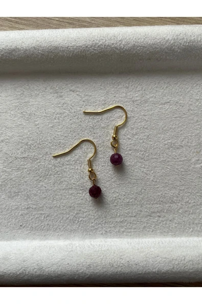 Yakut Taşı Altın Kaplama Halka Küpe El Yapımı