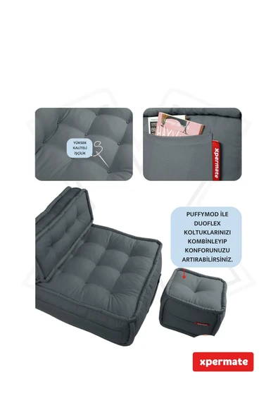 Xpermate DuoFlex Sırtlı Minder Koltuk İskandinav Tarzı Ergonomik  Sırtlıklı Oturma Minderi 80x80x30 Antrasit - Resim 4