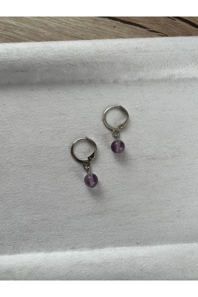 Ametrin taşı gümüş kaplama halka küpe el yapımı ürün görseli 1