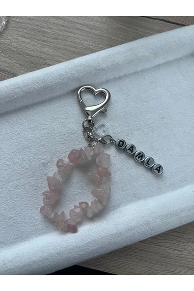 İsimli Doğal Taşlı Kalp Charm Anahtarlık ürün görseli 1