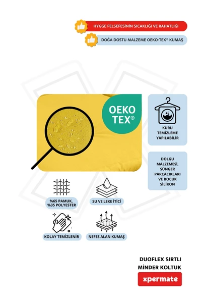 Xpermate DuoFlex Sırtlı Minder Koltuk İskandinav Tarzı Ergonomik  Sırtlıklı Oturma Minderi 80x80x30 Sarı - Resim 3