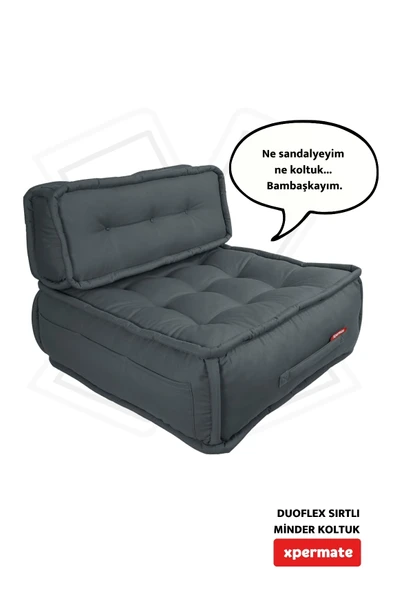 Xpermate DuoFlex Sırtlı Minder Koltuk İskandinav Tarzı Ergonomik  Sırtlıklı Oturma Minderi 80x80x30 Antrasit ürün görseli