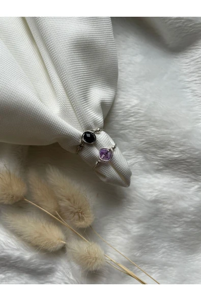 Ikili Kristal Ayarlanabilir El Yapımı Tel Yüzük -mor Siyah - ürün görseli 1