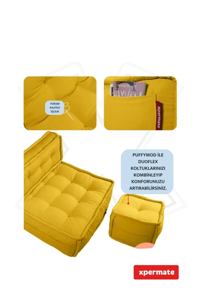 Xpermate DuoFlex Sırtlı Minder Koltuk İskandinav Tarzı Ergonomik  Sırtlıklı Oturma Minderi 80x80x30 Sarı - Resim 4