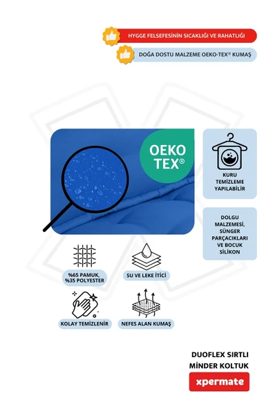 Xpermate DuoFlex Sırtlı Minder Koltuk İskandinav Tarzı Ergonomik  Sırtlıklı Oturma Minderi 80x80x30 Mavi - Resim 3