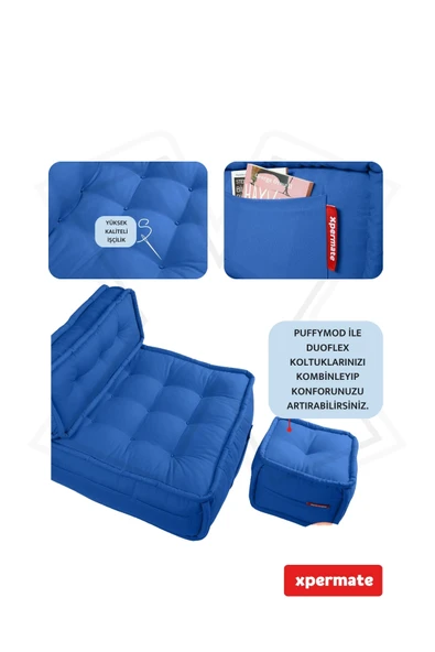 Xpermate DuoFlex Sırtlı Minder Koltuk İskandinav Tarzı Ergonomik  Sırtlıklı Oturma Minderi 80x80x30 Mavi - Resim 4