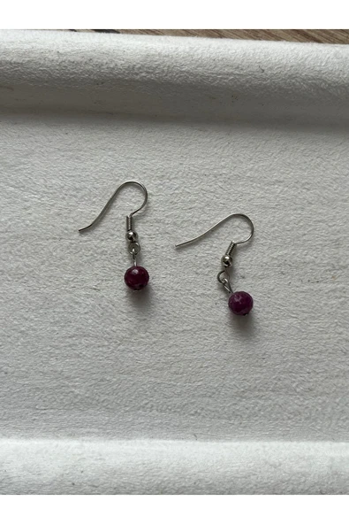 Yakut Taşı Gümüş Kaplama Sallantı Küpe El Yapımı