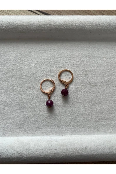 Yakut Taşı Bakır Halka Küpe El Yapımı