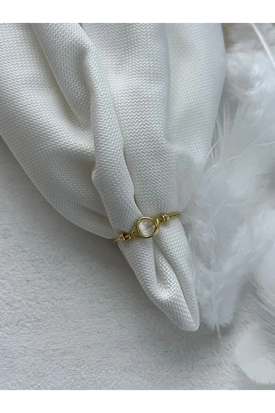 Minimal Beyaz Kedi Gözü Altın Tel Yüzük ürün görseli 1