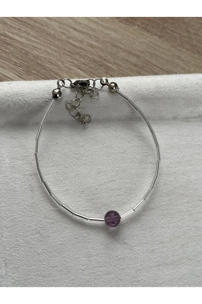 Ametrin Taşı Gümüş Detaylı Tasarım Bileklik El Yapımı - Resim 2