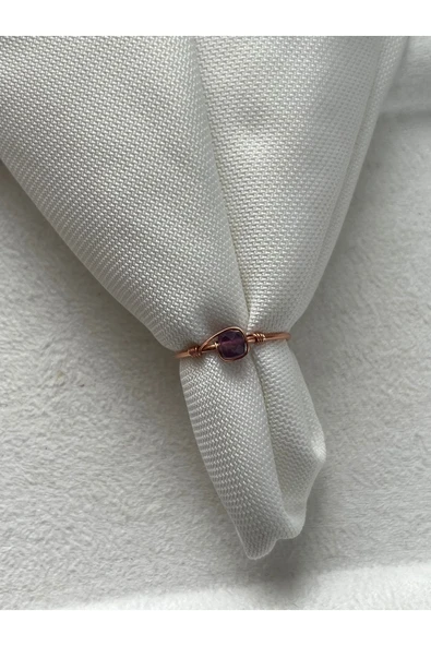 Küp Ametist Taşı Ayarlanabilir Bakır Renk Tel Yüzük El Yapımı ürün görseli 1