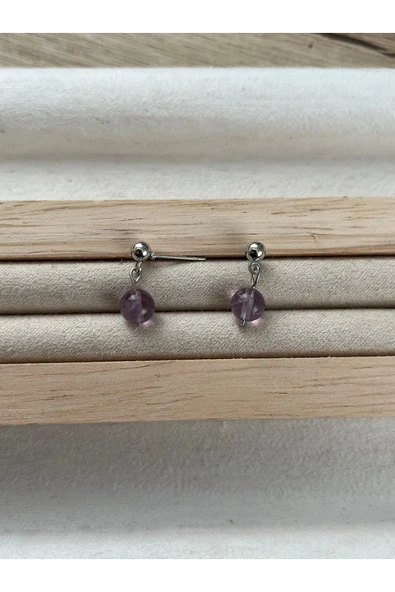 Ametrin taşı gümüş kaplama top küpe el yapımı ürün görseli 1