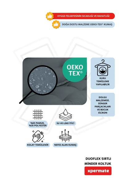 Xpermate DuoFlex Sırtlı Minder Koltuk İskandinav Tarzı Ergonomik  Sırtlıklı Oturma Minderi 80x80x30 Antrasit - Resim 3