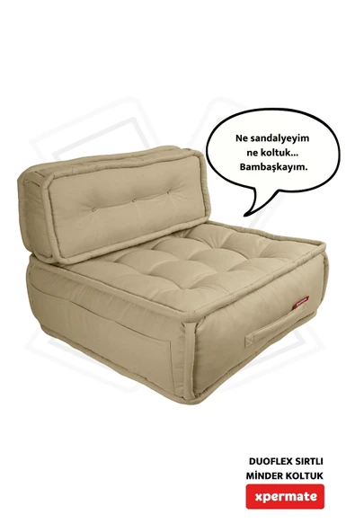 Xpermate DuoFlex Sırtlı Minder Koltuk İskandinav Tarzı Ergonomik  Sırtlıklı Oturma Minderi 80x80x30 Bej ürün görseli
