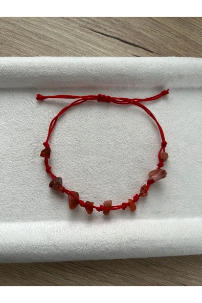 Akik Taşı Kırmızı Ayarlanabilir İp Şans Bileklik & Halhal El Yapımı ürün görseli 1