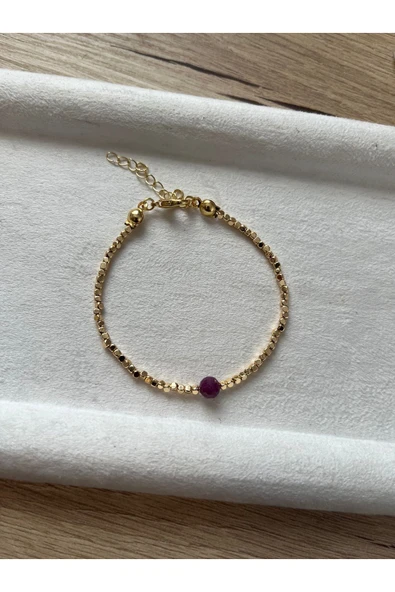 Yakut Taşı Altın Kaplama Dorika Bileklik El Yapımı